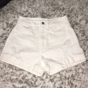 White High Waisted Denim Shorts